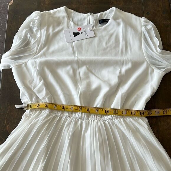 ZESICA Fall Long Sleeve Chiffon Casual Crew Neck Pleated A Line Flowy Midi Dress - Picture 8 of 12